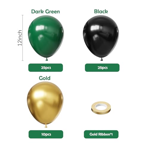Hiquaty Green and Gold Balloons Set - 60pcs 12 Inch Latex