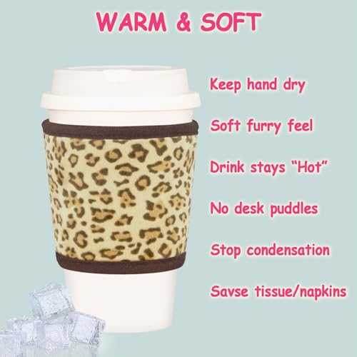 Reusable Velvet Coffee Sleeve with Insulation - 2-Pack, Leopard
