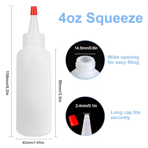 Ninsula 5-Pack 4oz Plastic Squeeze Bottles with Red Twist Cap for Sauces & Crafts