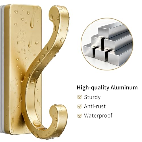Gold Self-Adhesive Coat Hooks - 4 Pack, 13Lbs Capacity