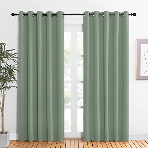 NICETOWN Thermal Insulated Blackout Curtains, Greyish Green, 60x84 Inch (2 Pack)