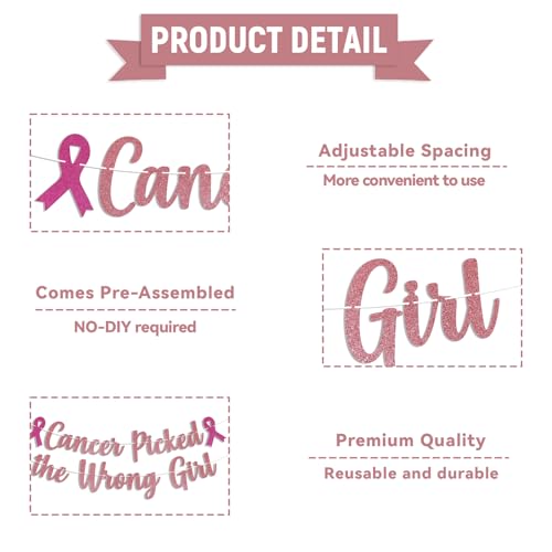 Cancer Picked the Wrong Girl Banner - Rose Gold Glitter Party Decoration