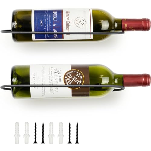 Wall Mounted Wine Rack – 2 Individual Bottle Holders for Home Bar Decor