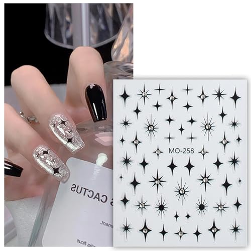 Star Nail Art Stickers 3D Self-Adhesive Crystal Decals 6 Sheets