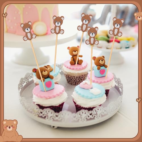 4.7 Inch Bamboo Cocktail Picks - Bear Style Decorative Food Skewers (100 Pack)