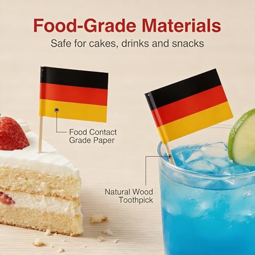 Germany Flag Toothpicks - 100 Pcs Mini Cocktail Picks for Parties