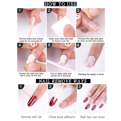 French Tip Press on Nails Medium Almond Gold Foil Fake Nails 24PCS