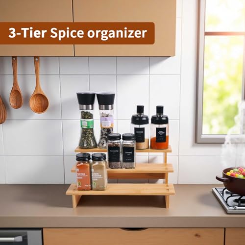JinDoWin 3-Tier Bamboo Spice Rack Organizer for Cabinet, Small