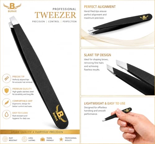 Burax Professional Precision Stainless Steel Eyebrow Tweezers Set