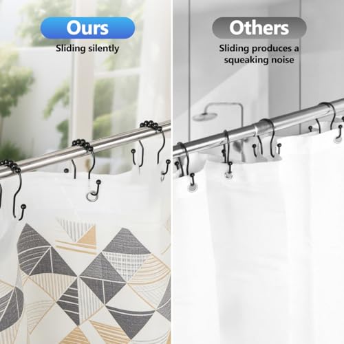 Resze 12PCS Black Shower Curtain Hooks - Rust Proof & Smooth Glide