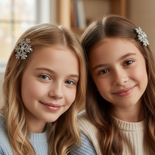 8-Piece Snowflake Hair Clips - Sparkly Rhinestone Winter Hair Pins