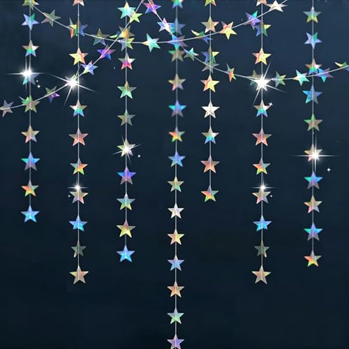 Iridescent Star Garland - 6pcs 78 Feet Hanging Decorations for Parties