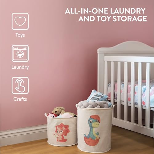 Navaris Red Dinosaur Toy Storage Baskets, Set of 2 - Collapsible Kids Hamper