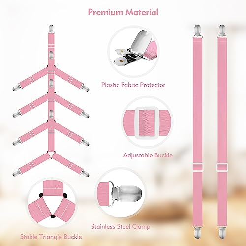 Eiruseed 6-Piece Adjustable Bed Sheet Holder Straps - Pink Elastic Fasteners