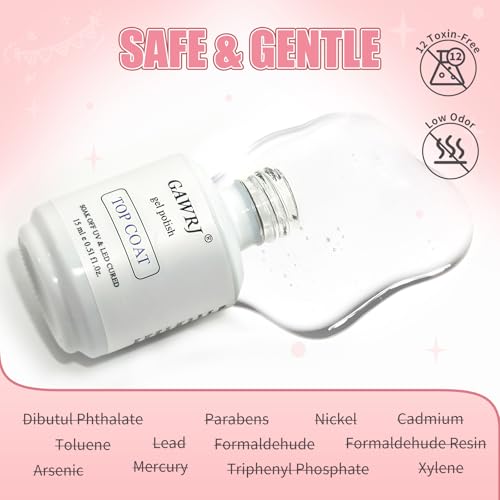 GAWRJ No Wipe Gel Top Coat 15ml - Ultra Glossy Soak Off UV LED Nail Polish
