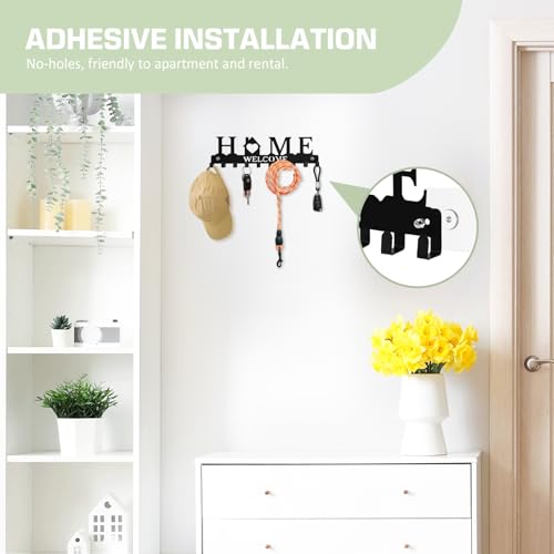 Metal Key Holder Wall Mount with 12 Hooks - Black Adhesive Hanger
