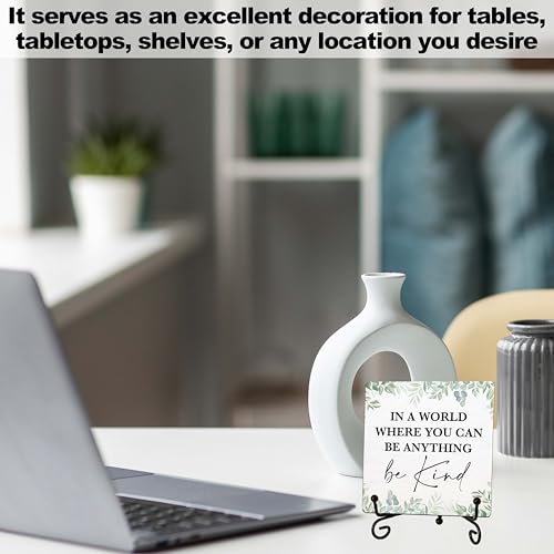 Be Kind Motivational Wooden Desk Sign with Iron Stand, 5x5 Inch Eucalyptus