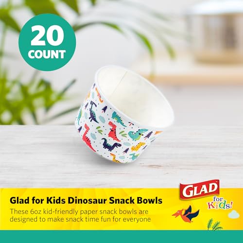 Glad Kids Mini Disposable Paper Bowls - Dinosaur Design, 6 Oz, 20 Count