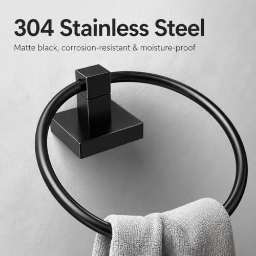 Matte Black Stainless Steel Towel Ring - 180° Rotatable Holder