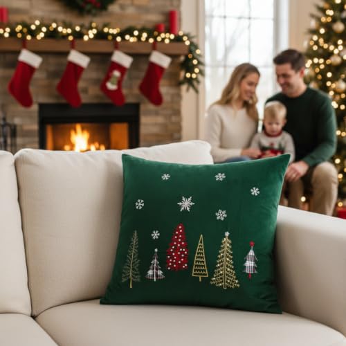 Christmas Pillow Covers 24x24 Set of 2 Green Xmas Tree Decorative Pillowcases