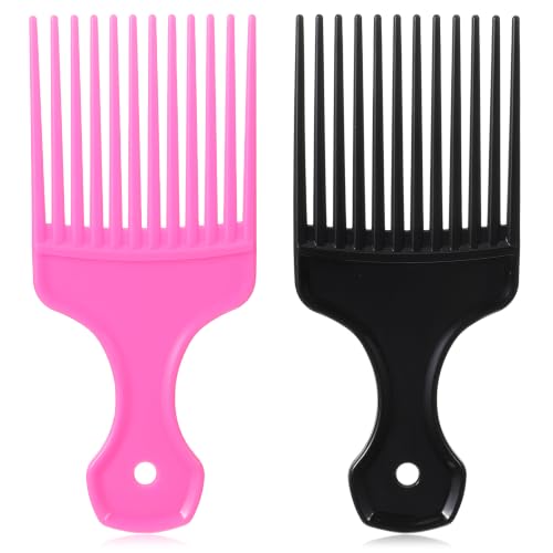 Exclaith 2Pcs Plastic Hair Picks for Curly Hair, Wide Tooth Afro Combs