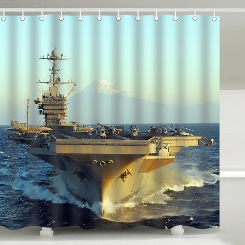 US Navy Aircraft Carrier Military Shower Curtain 72 x 72 Inches Waterproof Polyester with Hooks