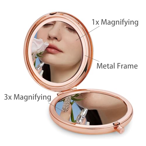 Small Travel Pocket Mirror, 2.6" Round Double-Sided 1X/3X Magnifying