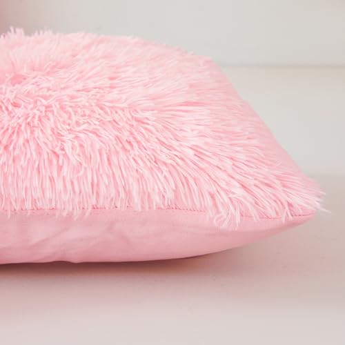 Besfunny Pink Faux Fur Throw Pillow Covers 18"x18", Soft Fuzzy Set of 2