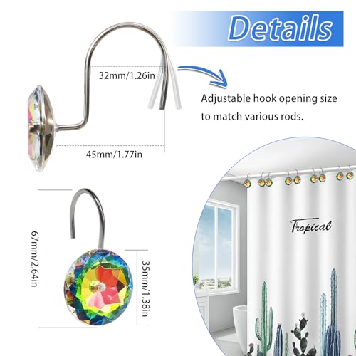 TOAOB 12-Piece Sparkling Rhinestone Shower Curtain Hooks - Rust-Proof