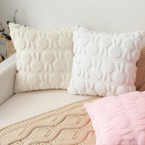 UGASA Spring Rabbit Decorative Throw Pillow Covers, 18x18 Inch, Set of 2
