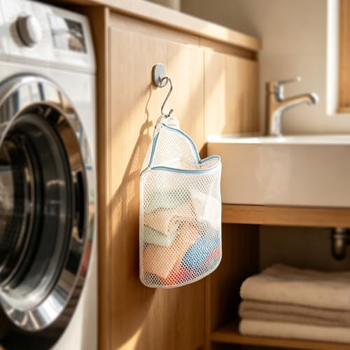 3Pcs Mesh Laundry Bags for Socks with S Hooks, 12x10 Inch, Multi-Color Set - Cociat