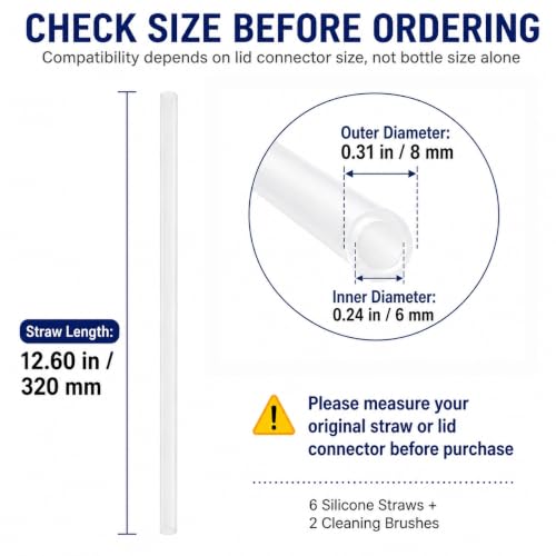 Reusable Silicone Replacement Straws, 12.6 inch, 6 Pack with Cleaning Brushes