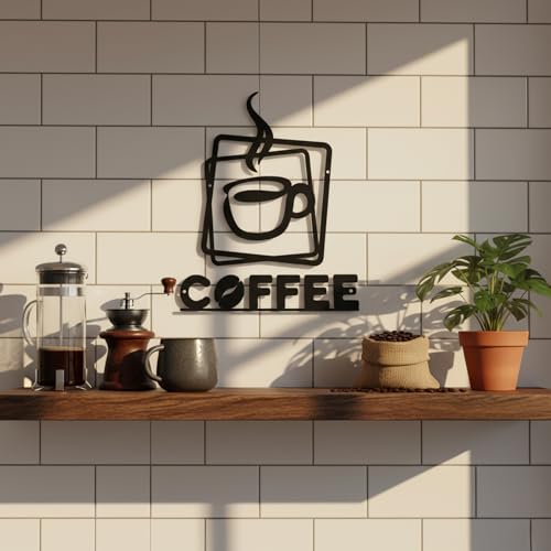 Coffee Metal Wall Art Decor - Set of 2, 9 Inch, Black