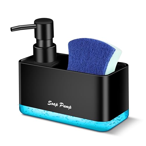 Eavida Black Dish Soap Dispenser with Sponge Holder - 2-in-1