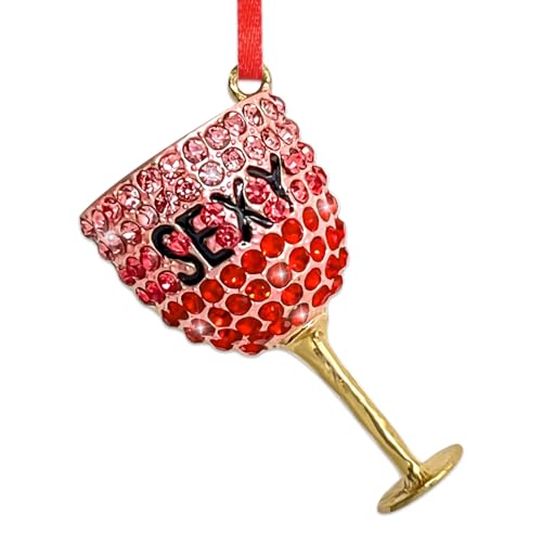 Elegant Pink Wine Glass Christmas Ornament - Metal Drink Decor