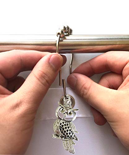 Antique Owl Shower Curtain Hooks - Rust Proof Nickel Rings for Bathroom Decor