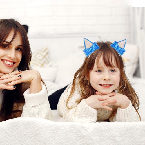 Blue Dog Ears Hair Clips with Bows Costume Barrettes for Kids