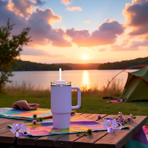 Silicone Bow Straw Topper for Stanley 30 & 40 Oz Cups - Purple