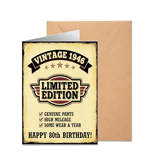 Funny 80th Birthday Card for Men 1946 Vintage Joke Greeting Card