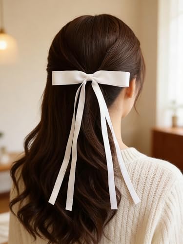 Cupeou Small Hair Bows with Long Tails - 12 PCS Ribbon Bow Clips