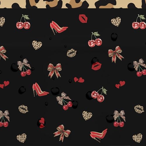 Cheetah Print Cherry Birthday Tablecloths - 3 Pack, 86x55in