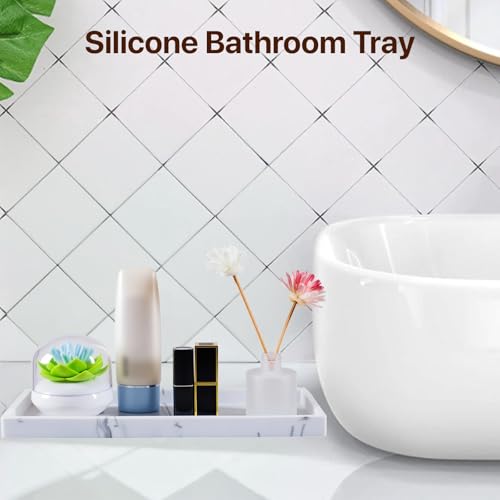 DTCSWACN White Marble Bathroom Vanity Tray 11.8 x 5 Inches for Sink & Countertop