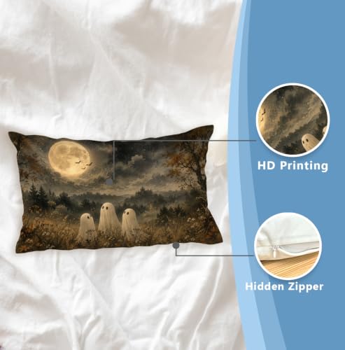 Ghost Moon Lumbar Pillow Cover 12x20, Dark Academia Halloween Decor