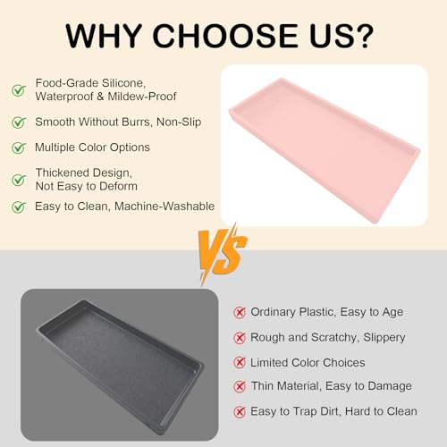 BLESWIN Pink Silicone Bathroom Vanity Tray 7.8 x 3.9 Inch - Non-Slip Organizer for Perfume, Jewelry, Soap