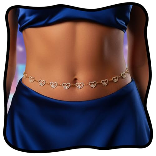 Urieo Rhinestone Crystal Gold Waist Chain Belly Belt for Women