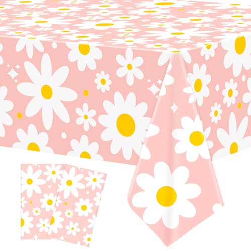 Daisy Disposable Tablecloths - 2 Pack, 54" x 108" Groovy Party Table Covers