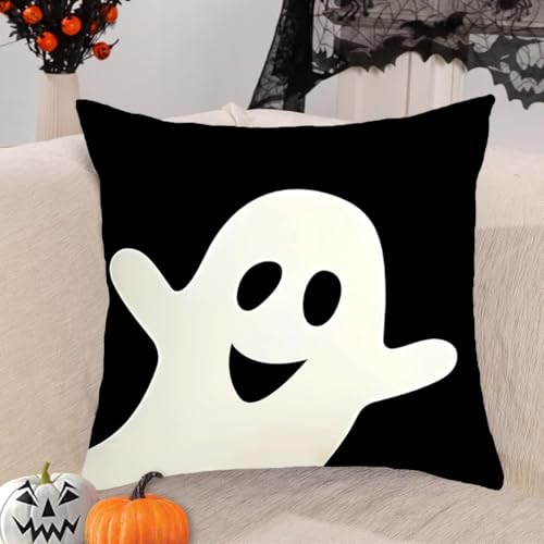 Halloween 18x18 Inch Double-Sided Linen Pillow Covers Set of 2 - Ghost Decor