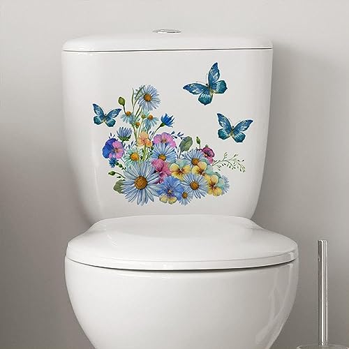 Waterproof Floral and Butterfly Toilet Lid Stickers - Set of 10