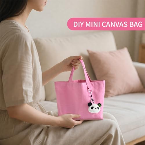 Pink Mini Tote Bags Bulk - 12 Pack Reusable Canvas Bags for DIY