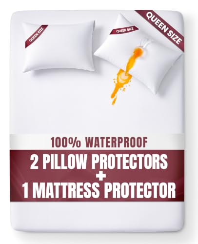 Queen Size Waterproof Mattress Protector Set with 2 Pillow Covers